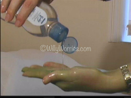 Demonstration: shows Baby Oil in contact with a latex condom - oil rots latex